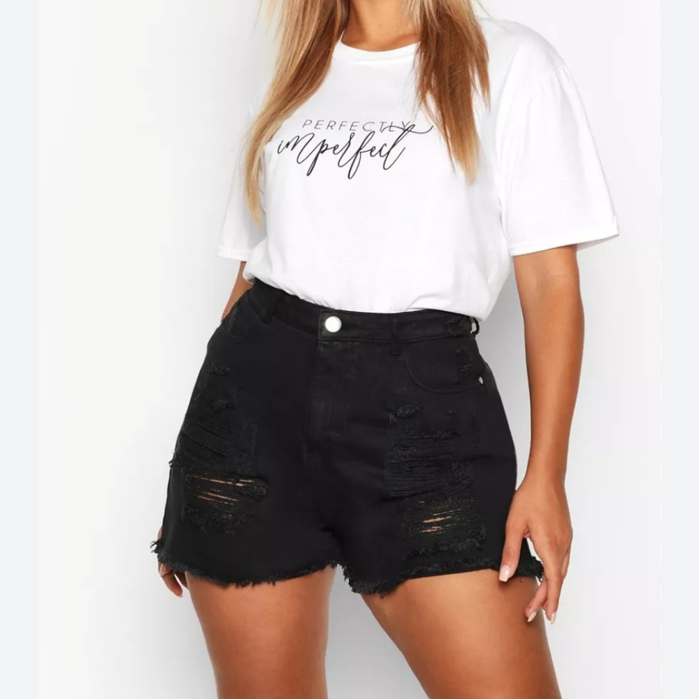 Boohoo Black Distressed Denim Jean Shorts NWT